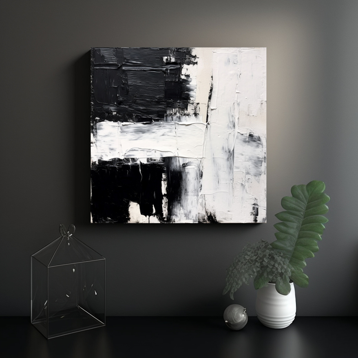 PINTURA ABSTRACTA MINIMALISTA EN ÓLEO EN BLANCO 90X90 CM - 2