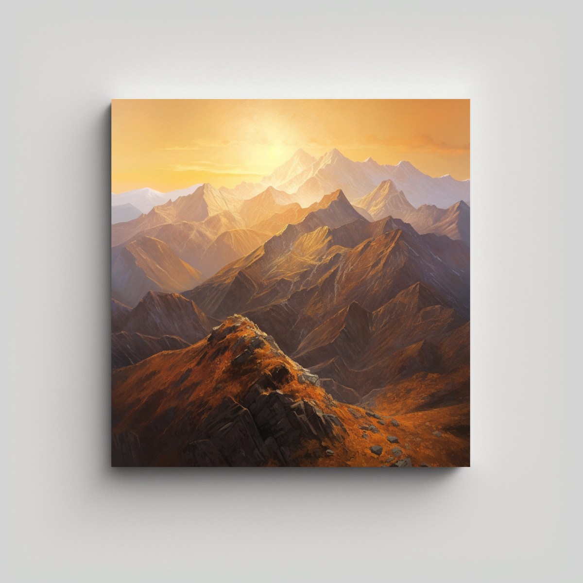 CUADRO AL ÓLEO: MAJESTUOSA CORDILLERA AL AMANECER 20X20 CM - 1