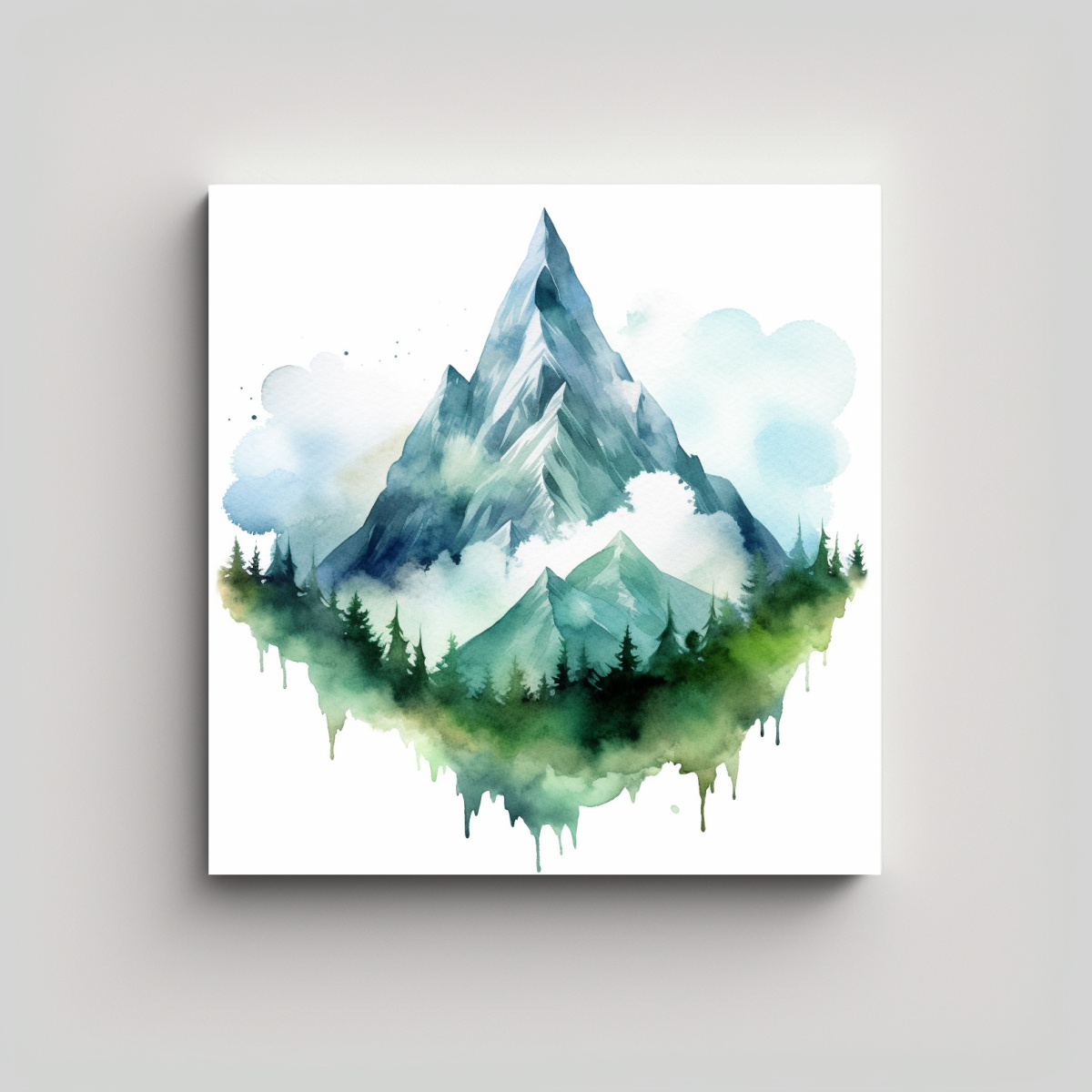 PINTURA DECORATIVA ACUARELA FONDO BLANCO MONTAÑA 80X80 CM - 1
