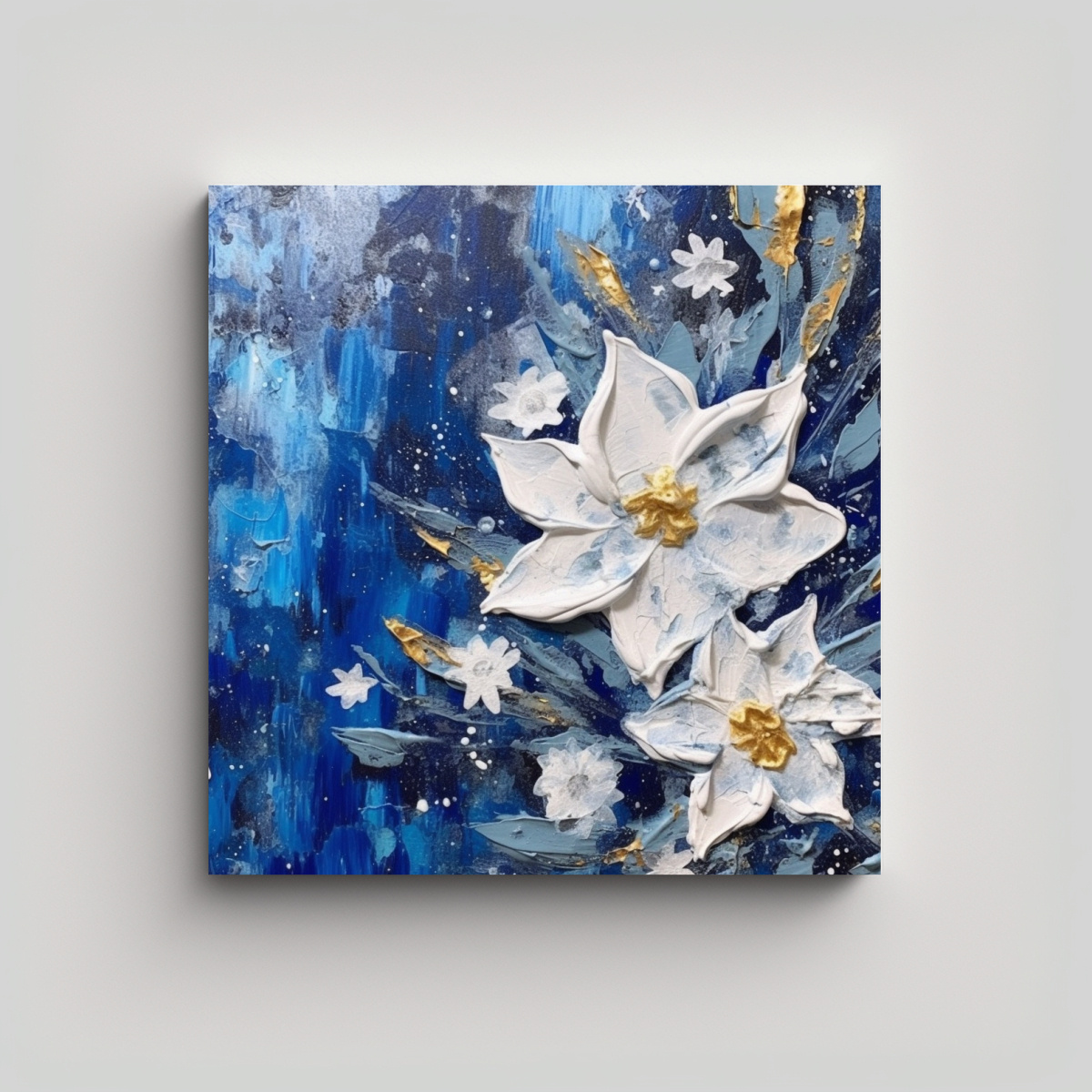 CUADRO TELA ABSTRACTO FLORAL ESTILO ESTRELLADO 100X100 CM - 1