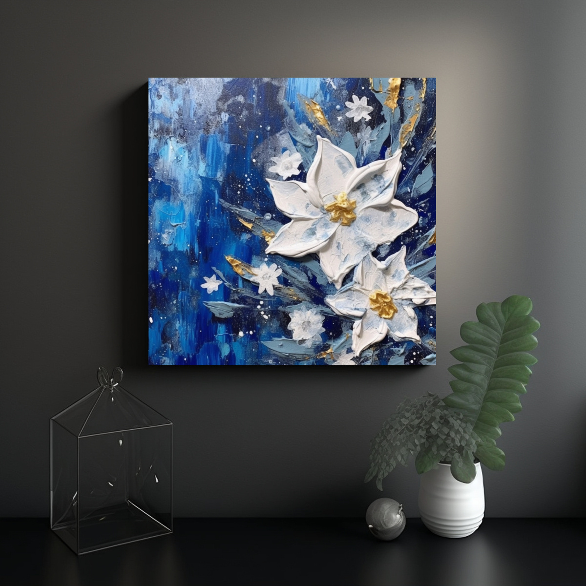 CUADRO TELA ABSTRACTO FLORAL ESTILO ESTRELLADO 100X100 CM - 2