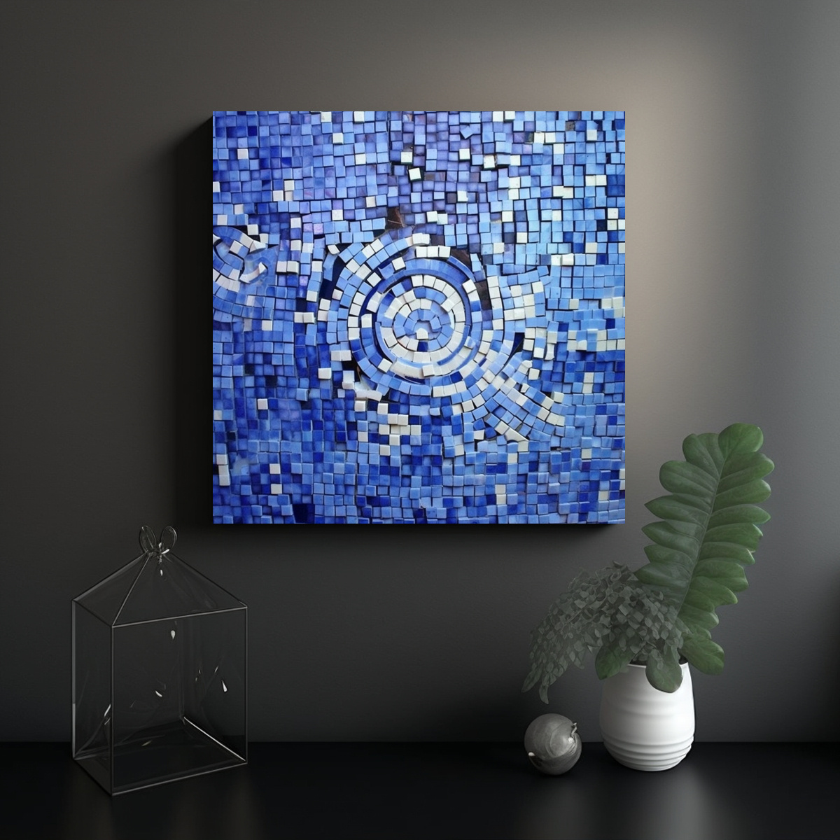 CUADRO ABSTRACTO AZUL Y BLANCO ESTILO MOSAICO DE 30X30 CM - 2