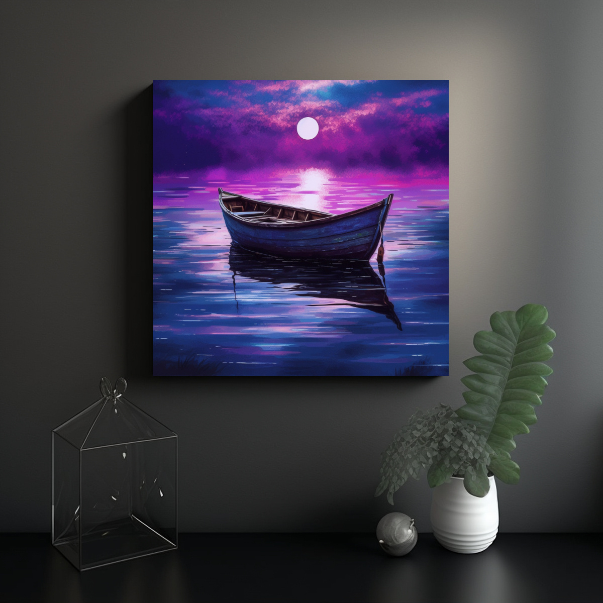PINTURA ABSTRACTA EN BASTIDOR DE MADERA: BARCO 80X80 CM - 2