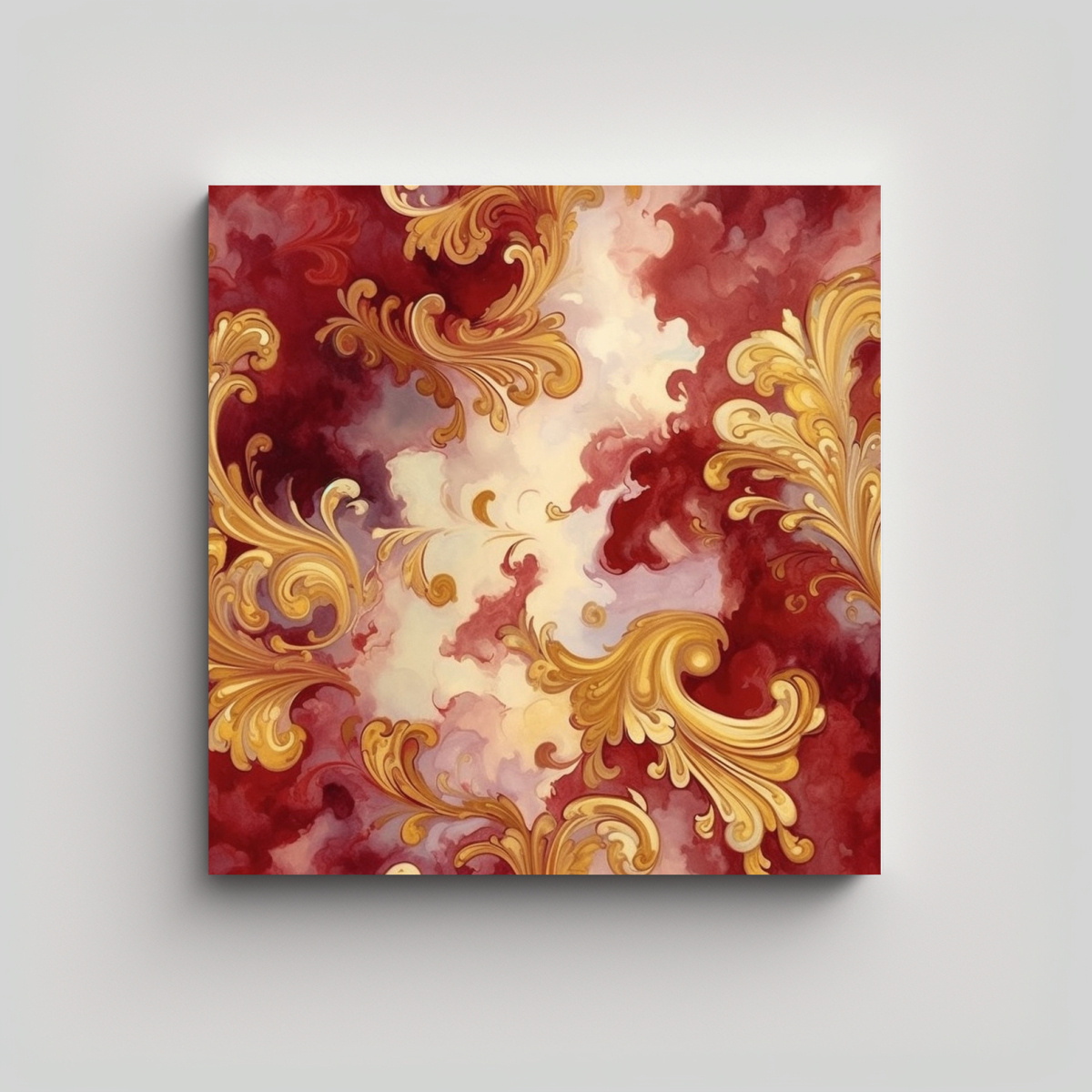 PINTURA DINÁMICA GRANATE Y DORADA ESTILO 50X50 CM - 1