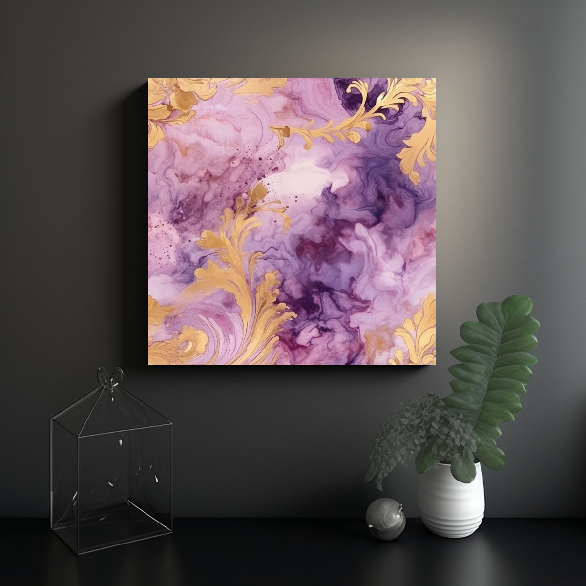 CUADRO LIENZO TEMA ADORNO GRANDE EN TONOS MALVA Y 30X30 CM - 2