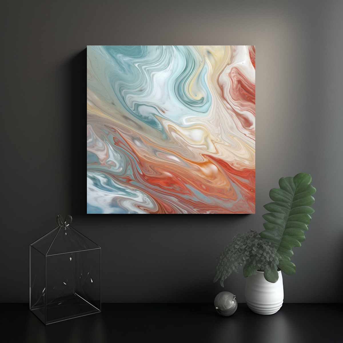 CUADRO ABSTRACTO EN TELA CON ADORNO DE MÁRMOL EN 20X20 CM - 2