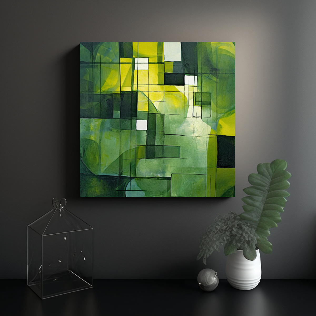 PINTURA ABSTRACTA RENOVADA EN VERDE PARA 50X50 CM - 2