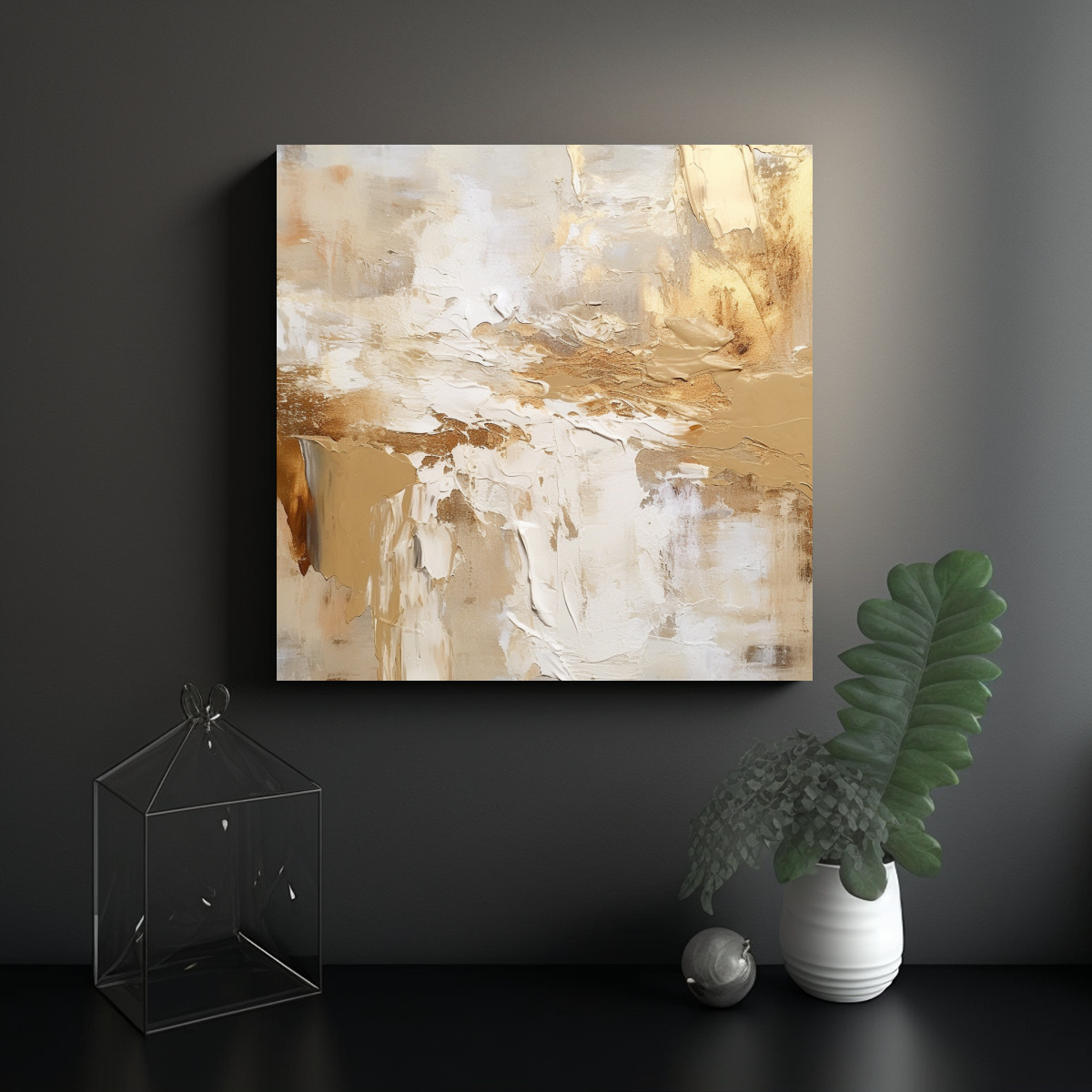 CUADRO ABSTRACTO CLÁSICO MODERNO EN TONOS BEIGE, 70X70 CM - 2