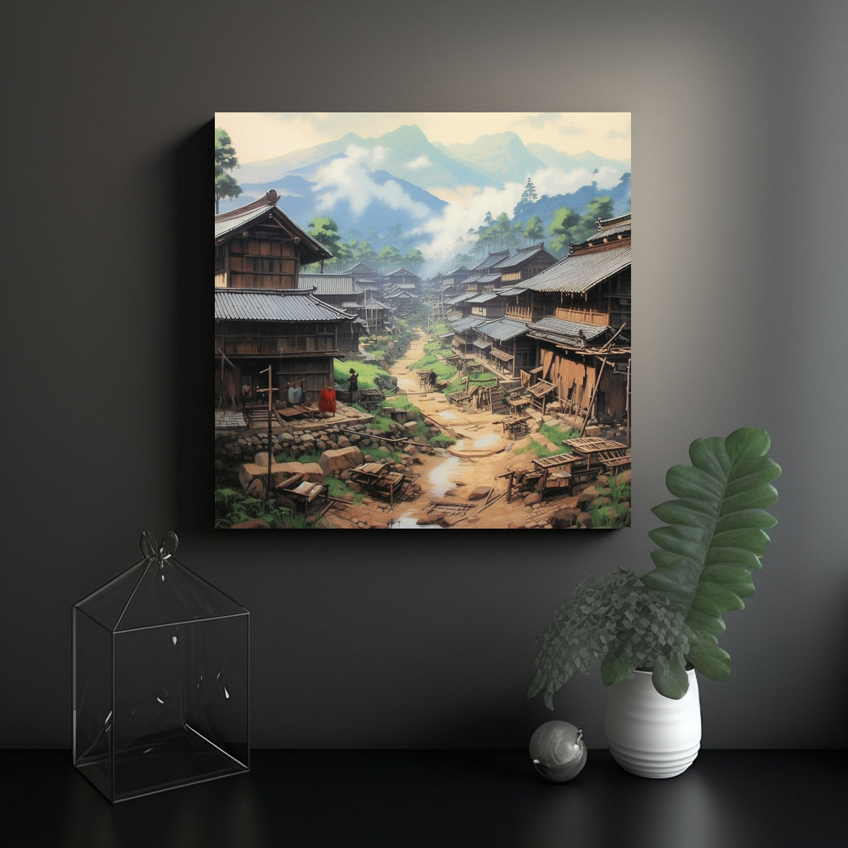 PINTURA AL ÓLEO CUADRO EQUILIBRIO ANTIGUA ALDEA 80X80 CM - 2