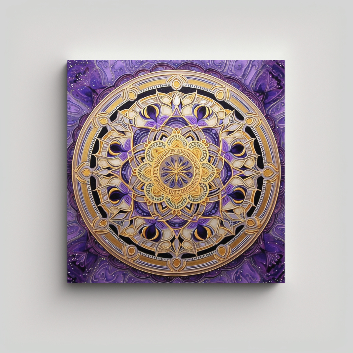 CUADRO ACUARELA MANDALA LUMINOSO EN TONOS MORADO, 20X20 CM - 1