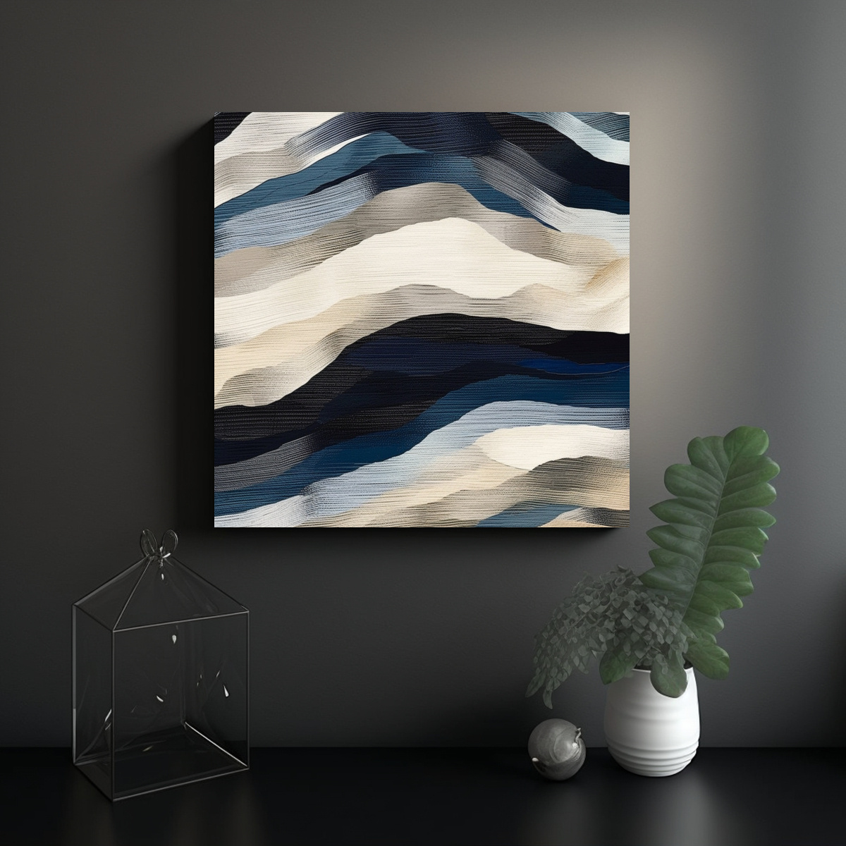 CUADRO DECORATIVO ABSTRACTO EN AZUL Y GRIS SOBRE 50X50 CM - 2
