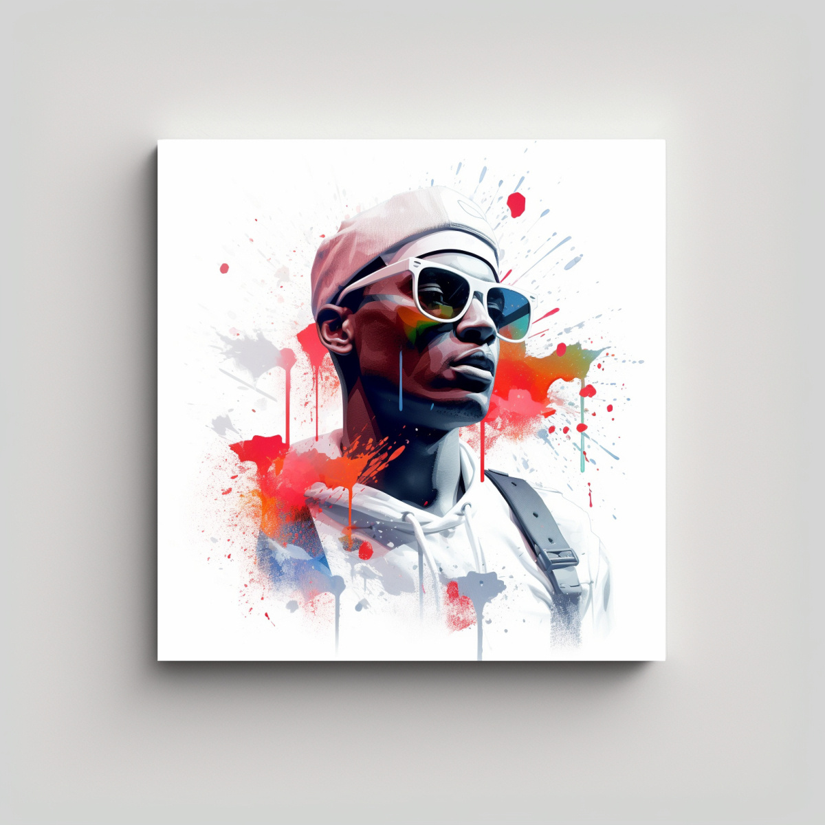 CUADRO FOTO REFLEJO RAP BLANCO MÚSICA HIP HOP 60X60 CM - 1