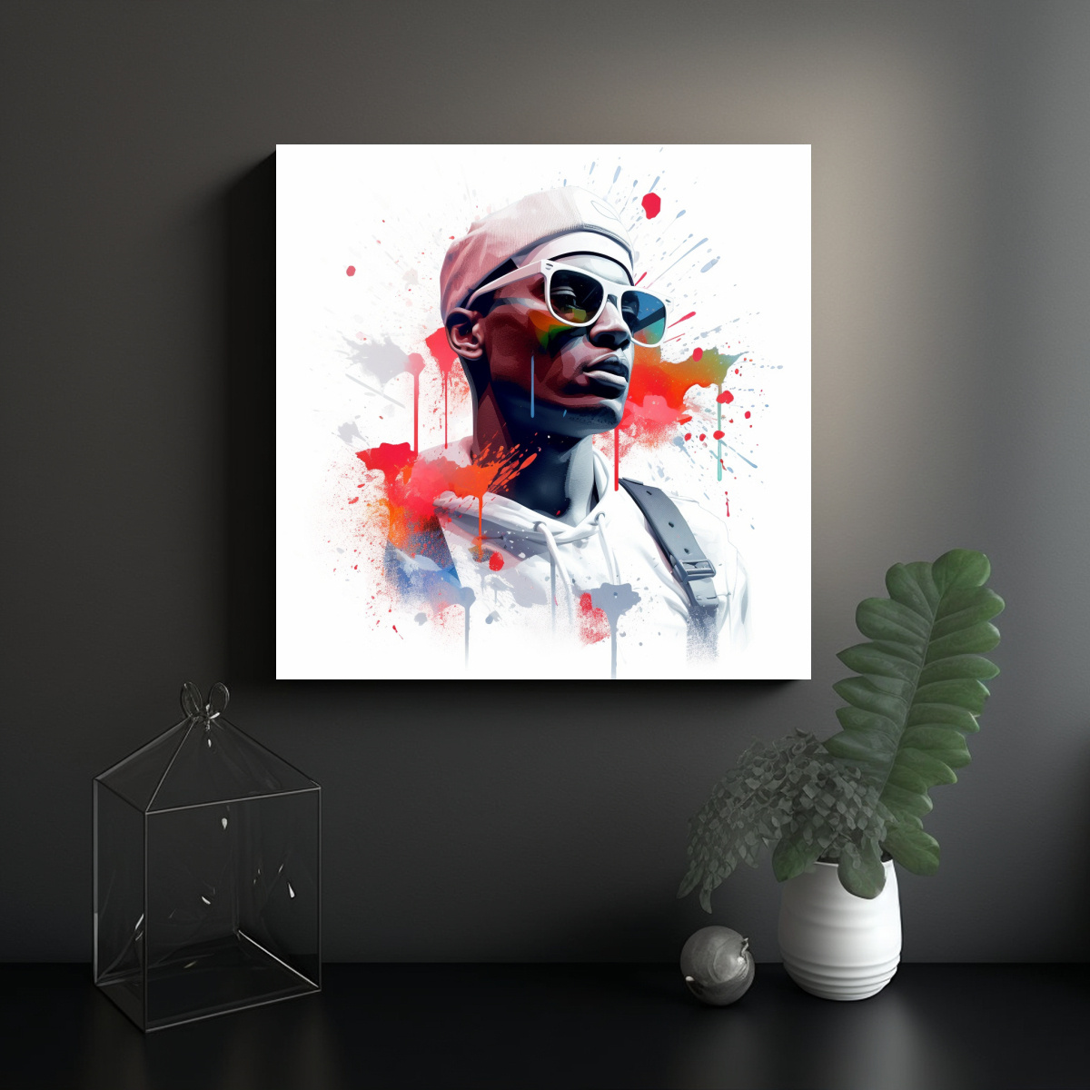 CUADRO FOTO REFLEJO RAP BLANCO MÚSICA HIP HOP 60X60 CM - 2
