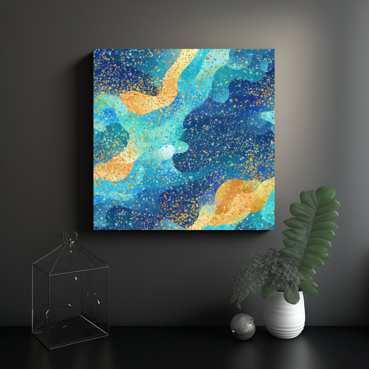 DISEÑO DE PATRÓN CON ARENA AZUL BRILLANTE Y 80X80 CM - 2