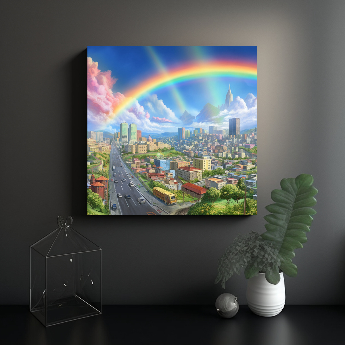 CUADRO DE ARTE POP EN LA HERMOSA CIUDAD ARCOÍRIS 60X60 CM - 2