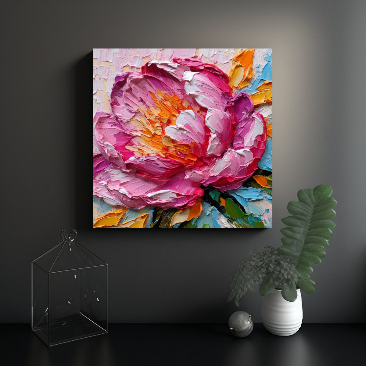 PINTURA DE PEONÍAS GRUESAS Y COLORIDAS PARA 20X20 CM - 2