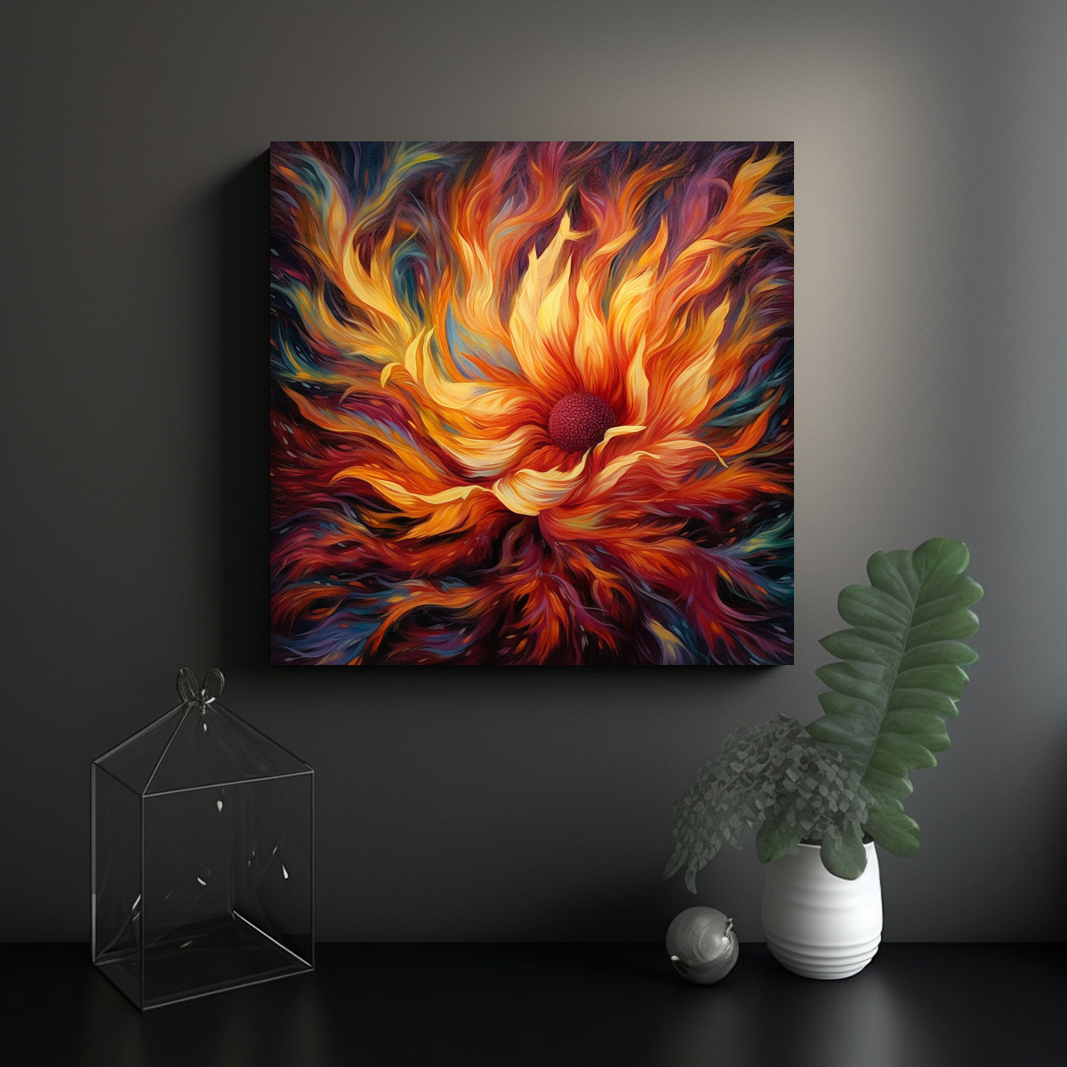 CUADRO ABSTRACTO MOVIMIENTO EQUILIBRIO PÉTALOS 100X100 CM - 2