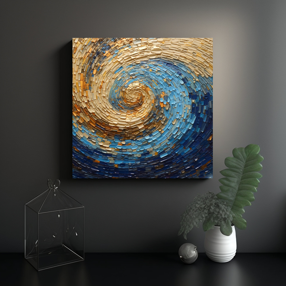 PINTURA EN LIENZO ESTILO PUNTILLISMO LUMINOSO DE 90X90 CM - 2