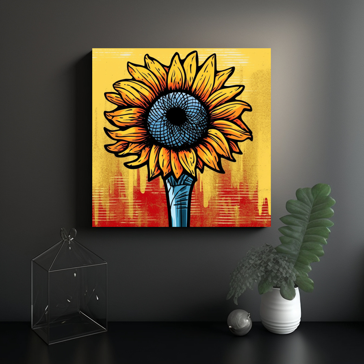 DIBUJO ESTILO CÓMIC DE GIRASOL CON LÍNEAS 30X30 CM - 2