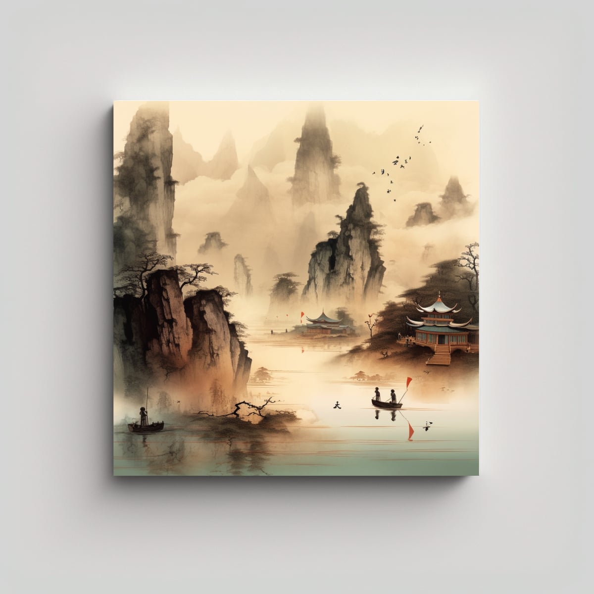 PINTURA CHINA DE PAISAJE: DECORACIÓN ADORABLE 20X20 CM - 1