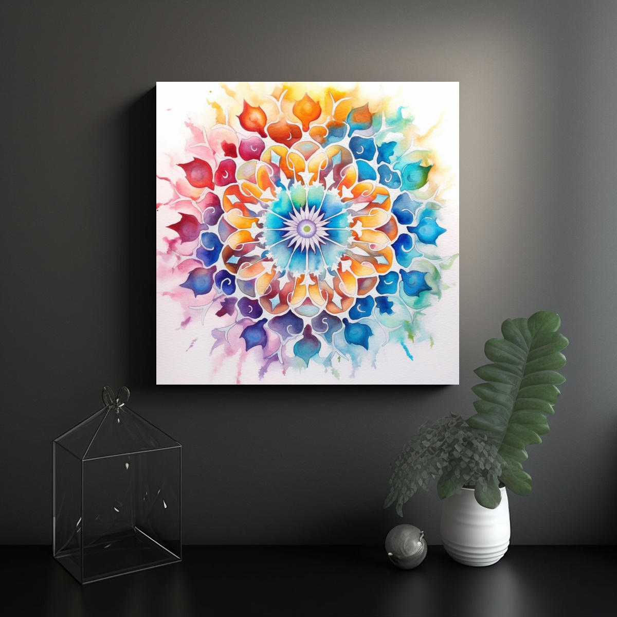 CUADRO MANDALA CHAKRAS CON DECORACIÓN INSPIRADA 60X60 CM - 2