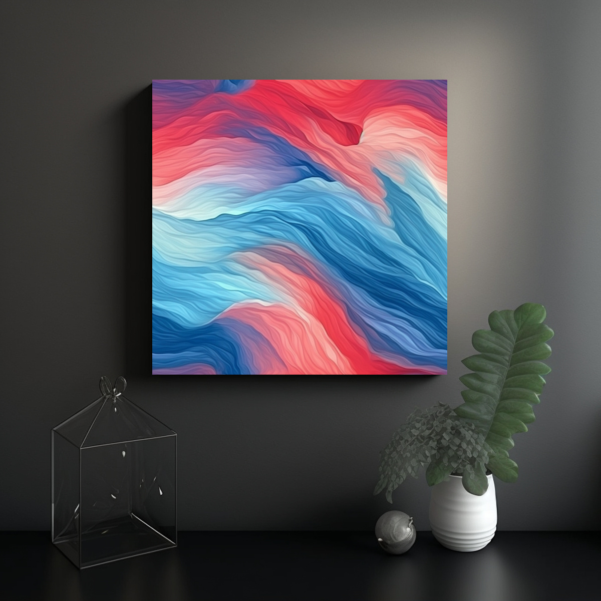 CUADRO ABSTRACTO EXPRESIÓN ADORABLE AZUL Y ROJO 100X100 CM - 2