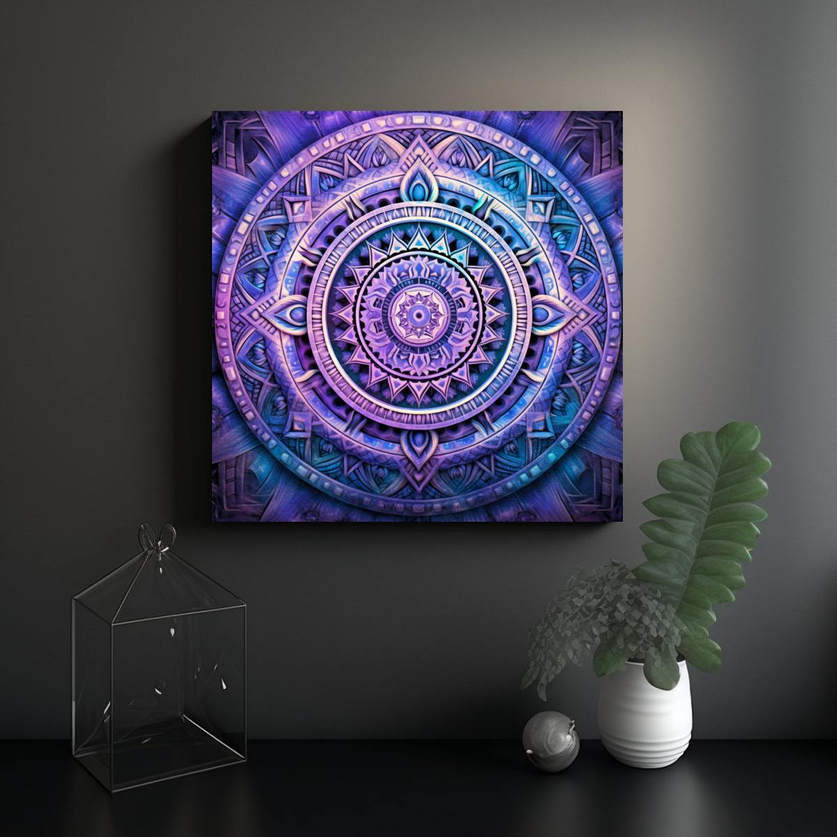 PINTURAS DE DECORACIÓN ESTILO INDIO, MANDALA 70X70 CM - 2