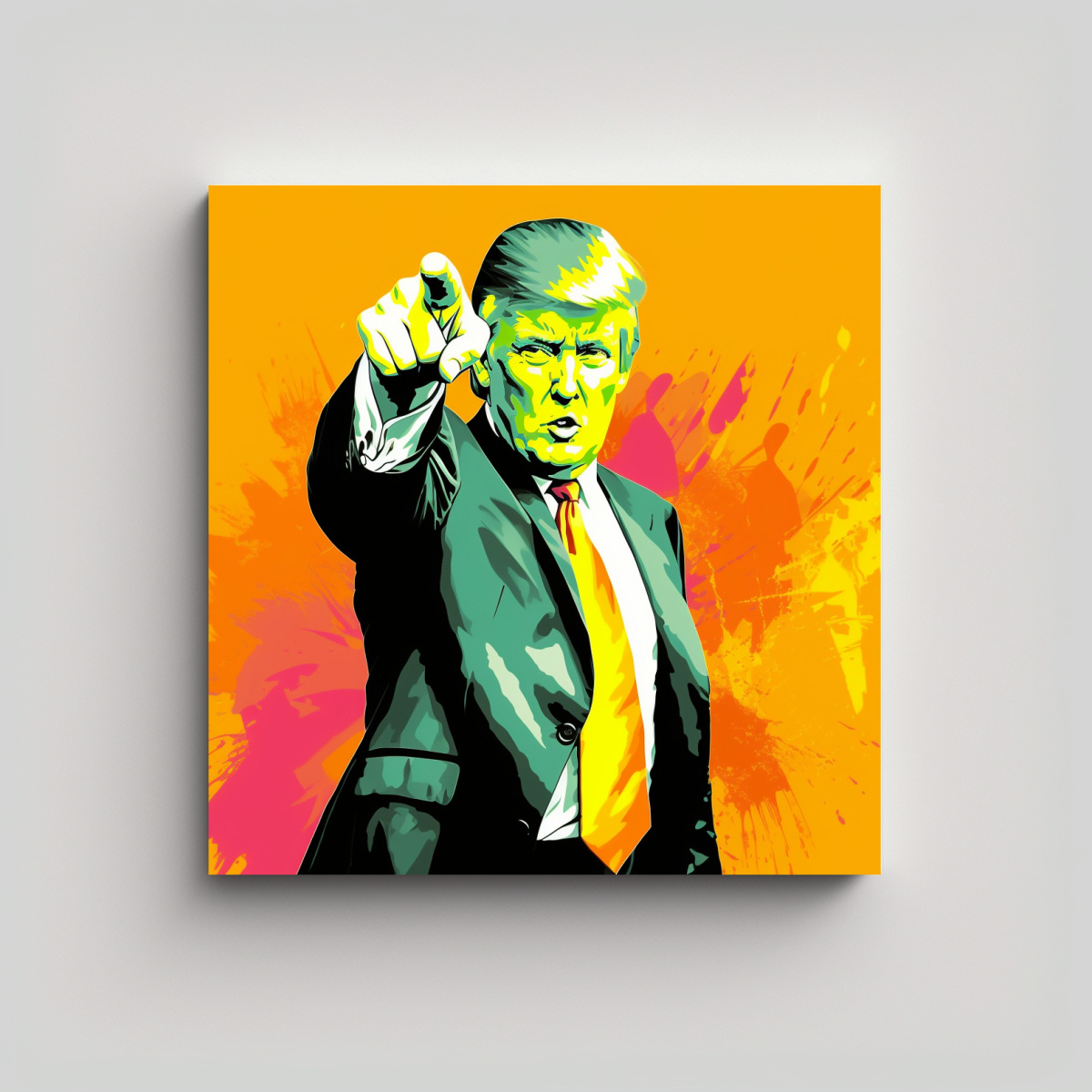 RETRATO EN LIENZO DE TRUMP SEÑALANDO ENOJADO, 100X100 CM - 1