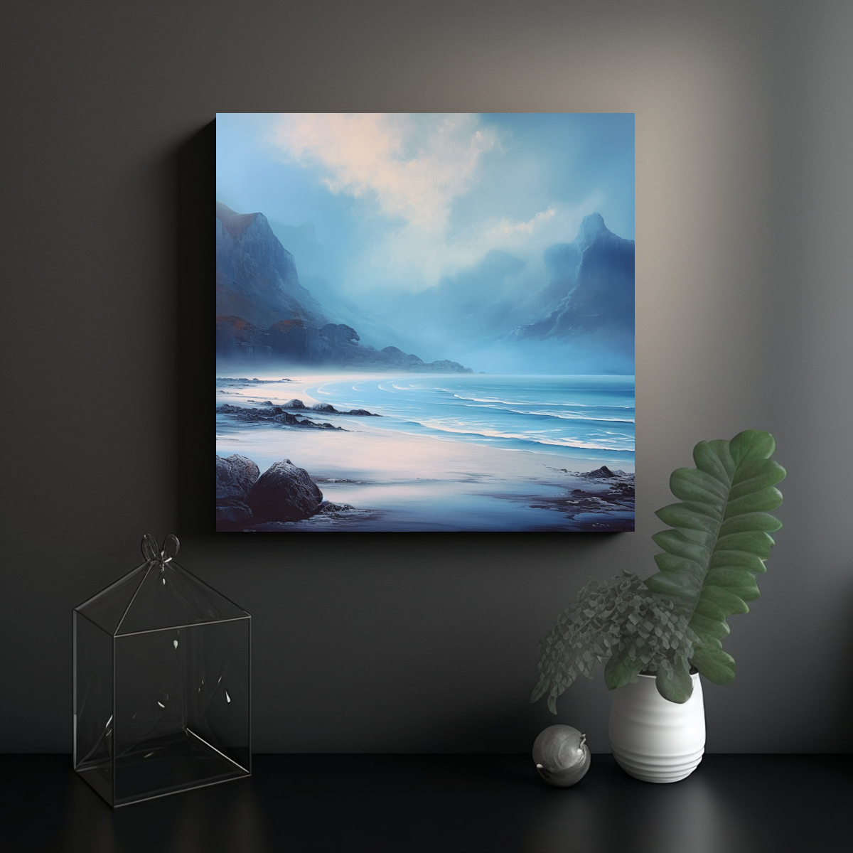 PINTURAS DECORATIVAS DE PLAYA BRUMOSA Y MONTAÑA 30X30 CM - 2