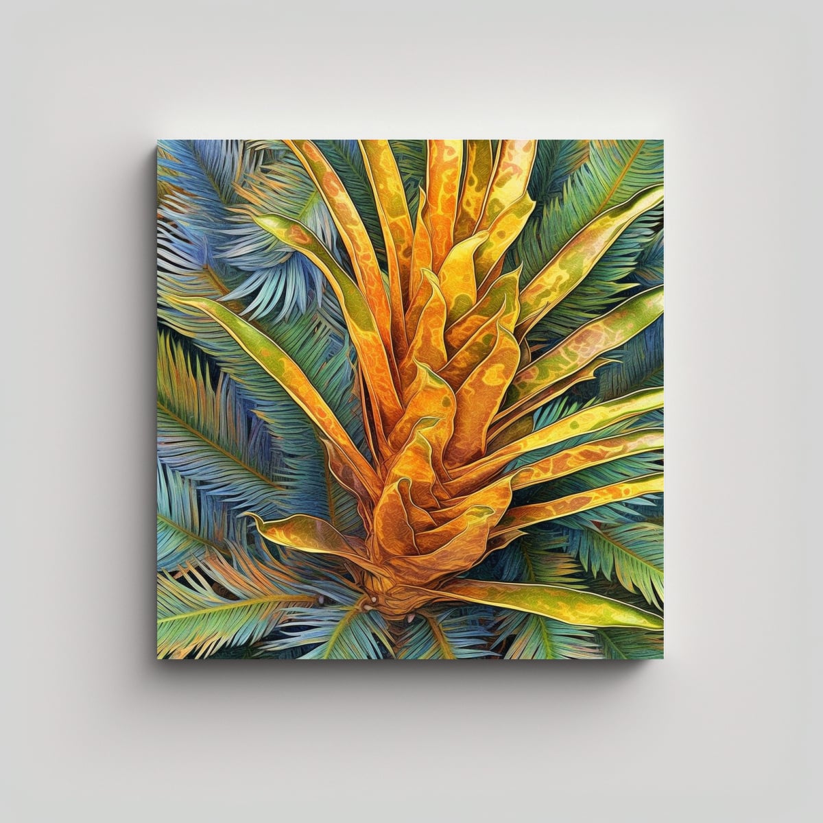 CUADRO SEDA CYCAS REVOLUTA Y ACUARELA INTERIOR 100X100 CM - 1
