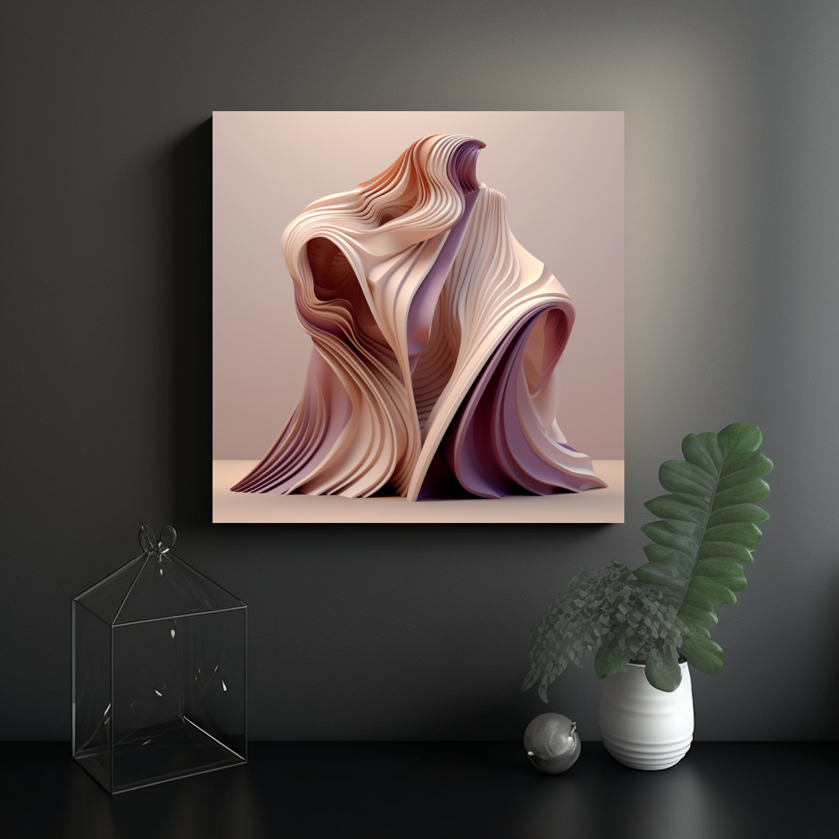 CUADRO TELA ESTILO CLÁSICO TONOS BEIGE, MARRÓN 90X90 CM - 2