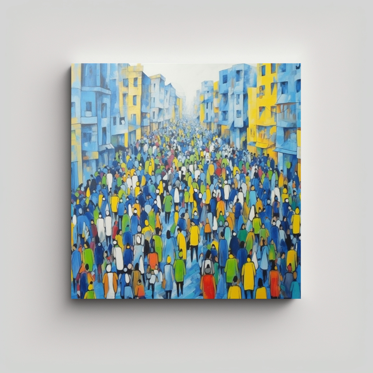 PINTURA LIENZO ABSTRACTA CIUDAD PERSONAS COLORES 50X50 CM - 1