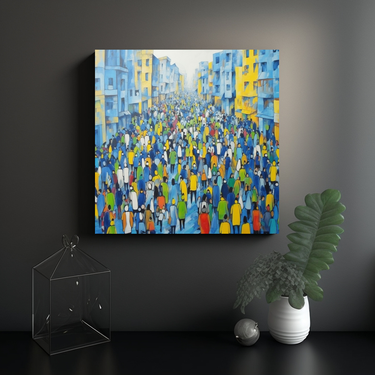 PINTURA LIENZO ABSTRACTA CIUDAD PERSONAS COLORES 50X50 CM - 2