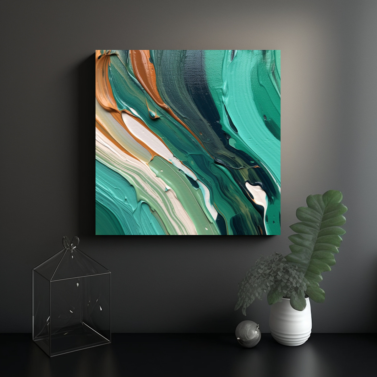 CUADRO CUADRO COMEDOR ABSTRACTO CHOCOLATE MENTA 30X30 CM - 2