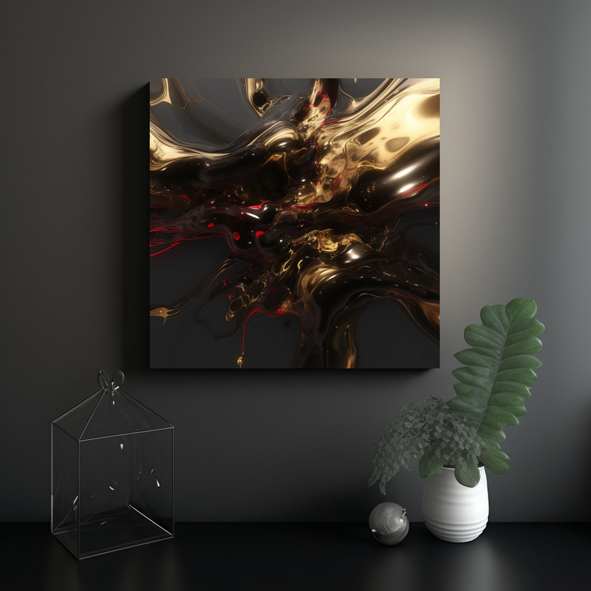 FONDO DE ARTE LÍQUIDO NEGRO Y DORADO EN 3D 100X100 CM - 2