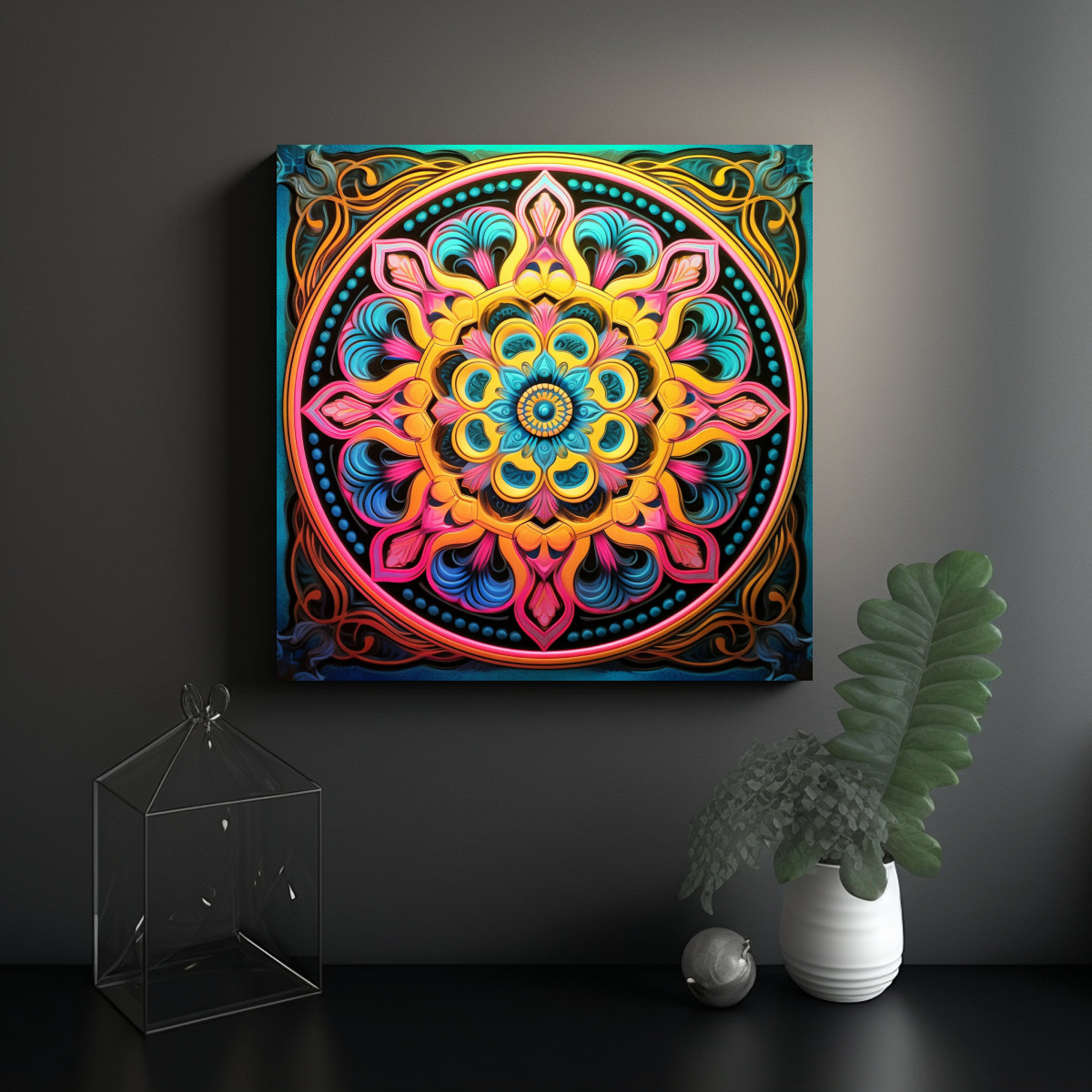 LIENZO PARA COCINA CON DISEÑO MANDALA VIBRANTE 70X70 CM - 2