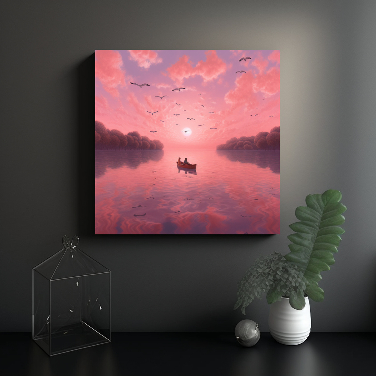 CUADROS DECORATIVOS DE CIELO ROSA CON ARTE 90X90 CM - 2
