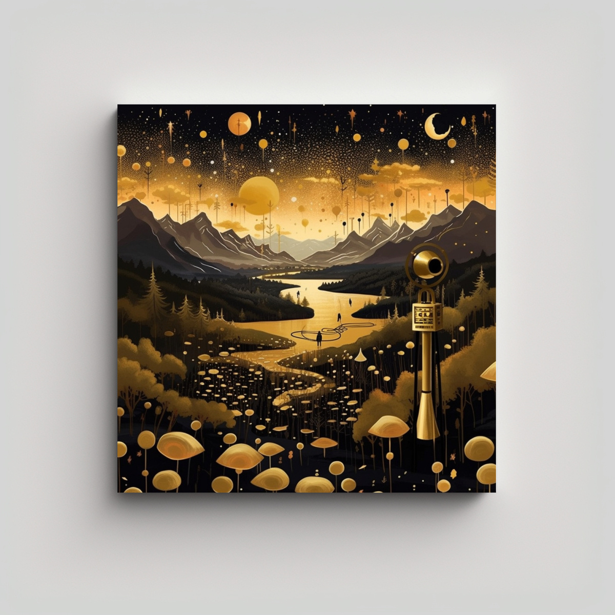 CUADROS DECORATIVOS CON MICRÓFONOS DORADOS, 70X70 CM - 1