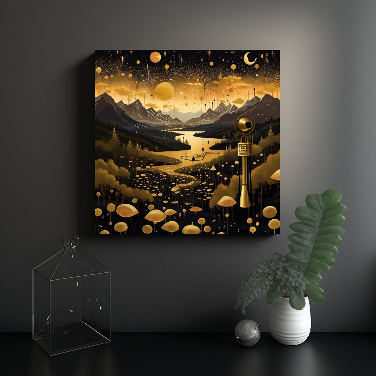 CUADROS DECORATIVOS CON MICRÓFONOS DORADOS, 70X70 CM - 2