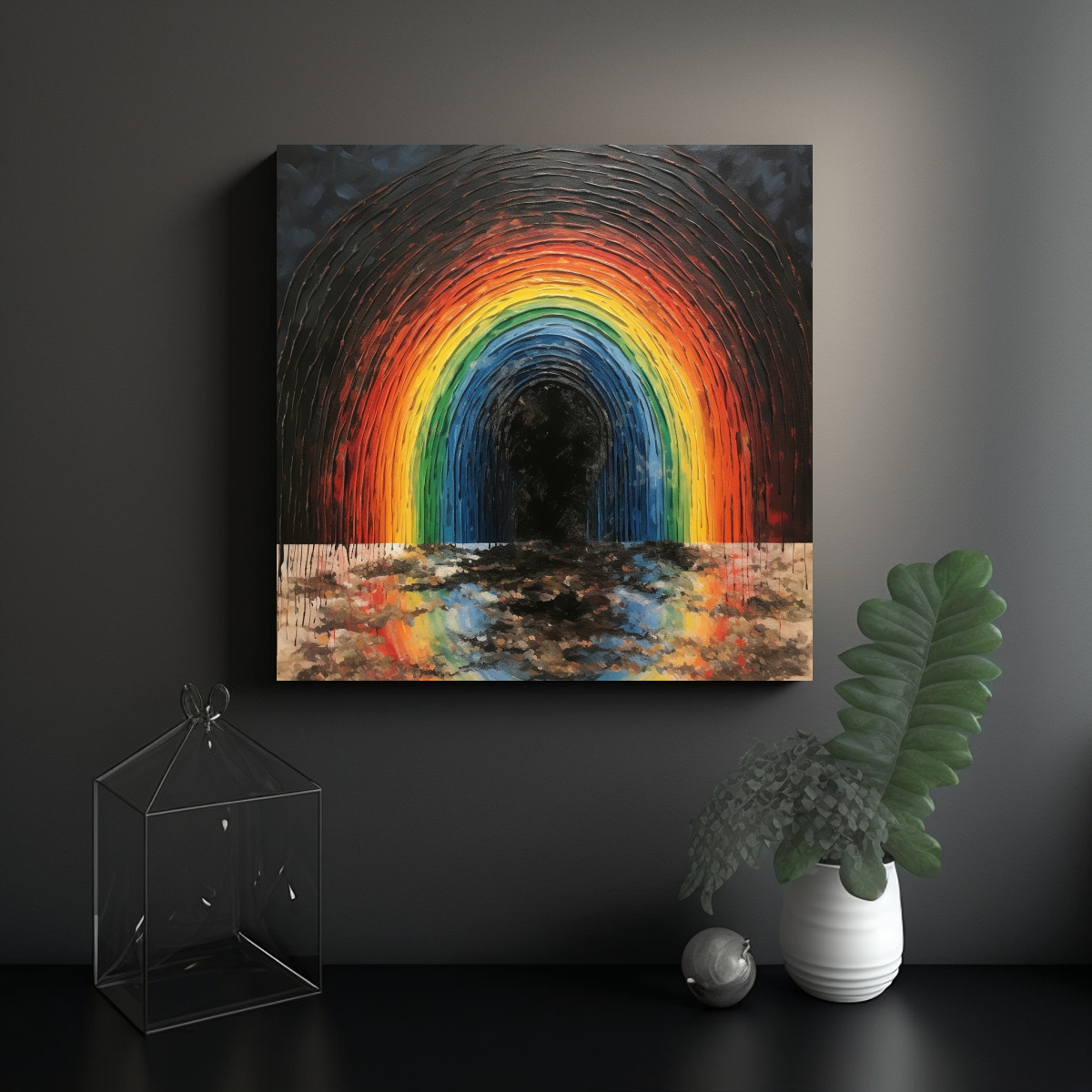 PINTURA AL ÓLEO ABSTRACTA ÚNICA ARCOÍRIS 50X50 CM - 2