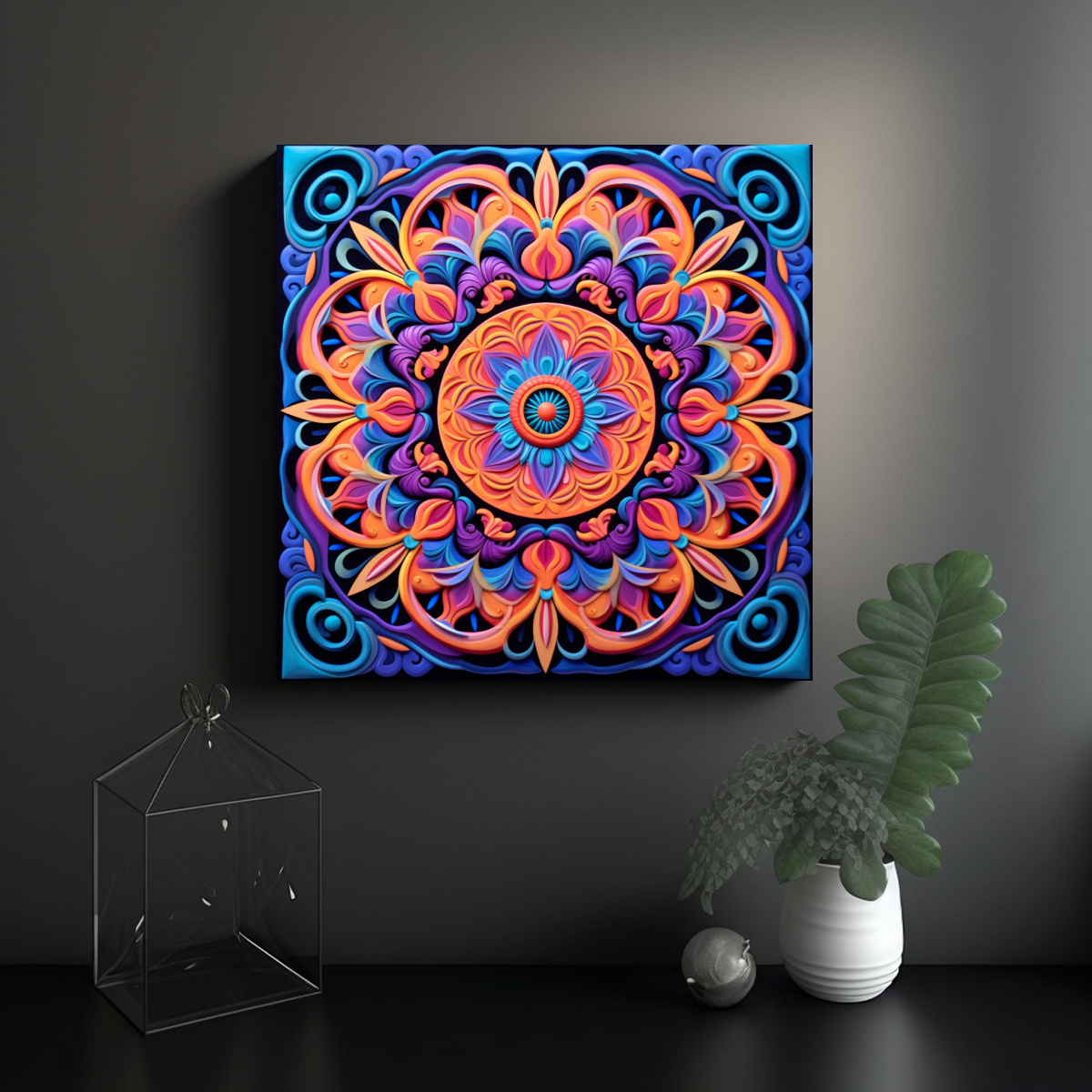 DISEÑO MANDALA DECORATIVO CON PATRONES 20X20 CM - 2