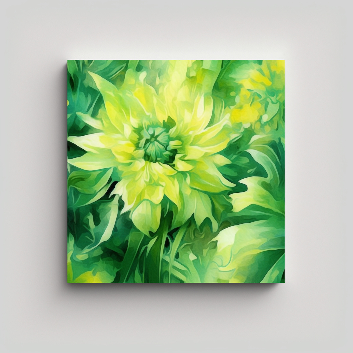 FLORES VERDES VIBRANTES EN ESTILO DADAÍSTA: OBRA 60X60 CM - 1
