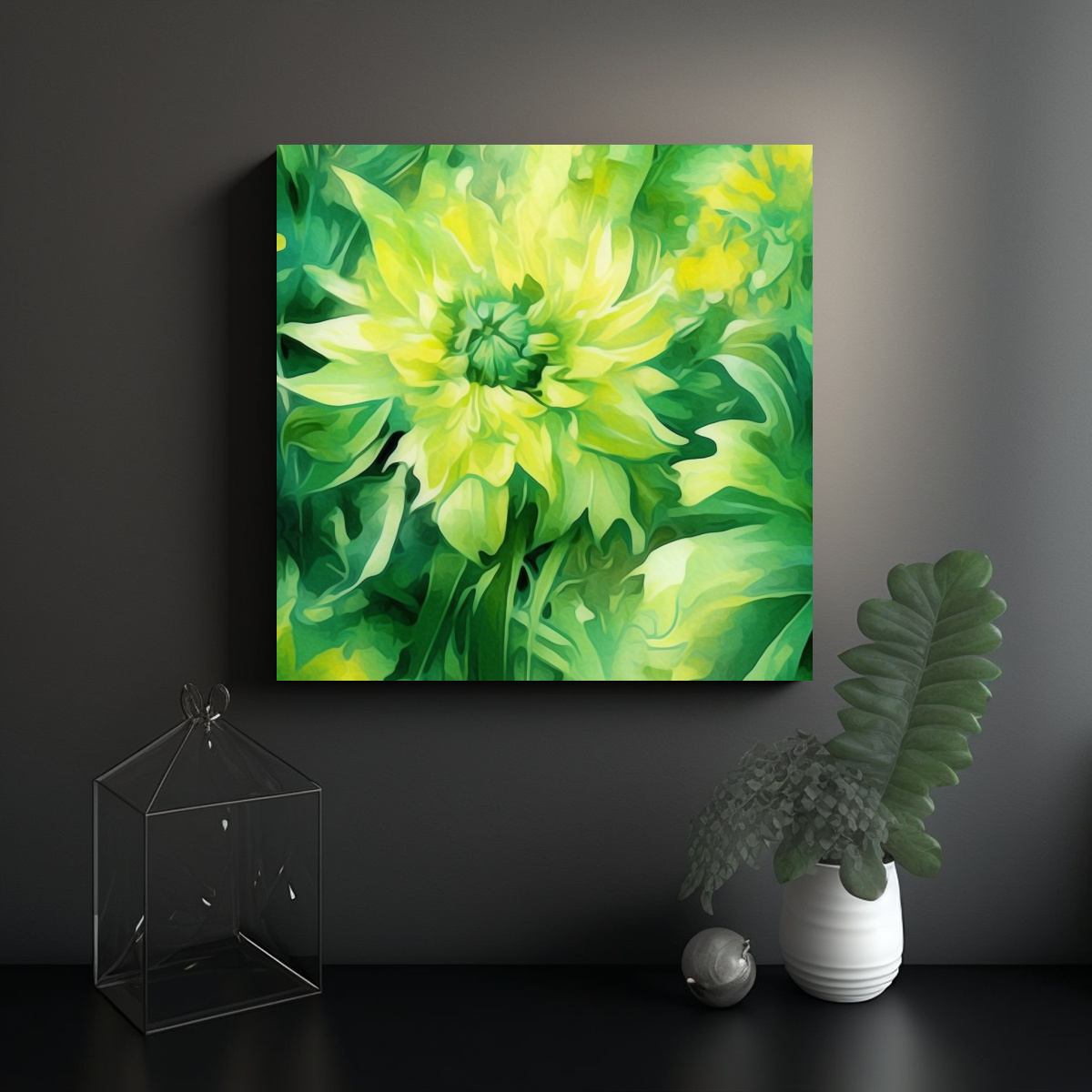 FLORES VERDES VIBRANTES EN ESTILO DADAÍSTA: OBRA 60X60 CM - 2