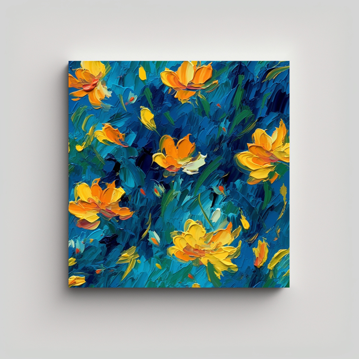 CUADRO FLORES ESTILO VAN GOGH, LÍNEAS FINAS 90X90 CM - 1