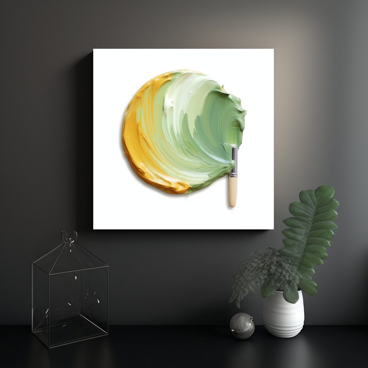 CUADROS DECORATIVOS EN VERDE CLARO Y ÁMBAR CON 100X100 CM - 2