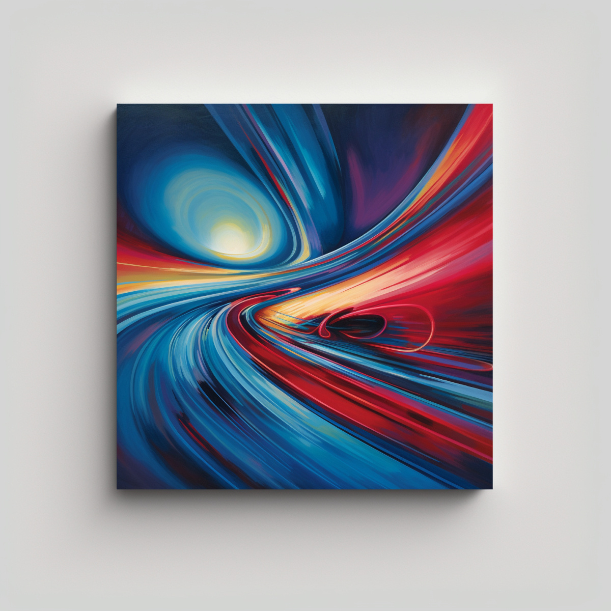 PINTURA AL ÓLEO AZUL ROJO EQUILIBRIO VISUAL 70X70 CM - 1