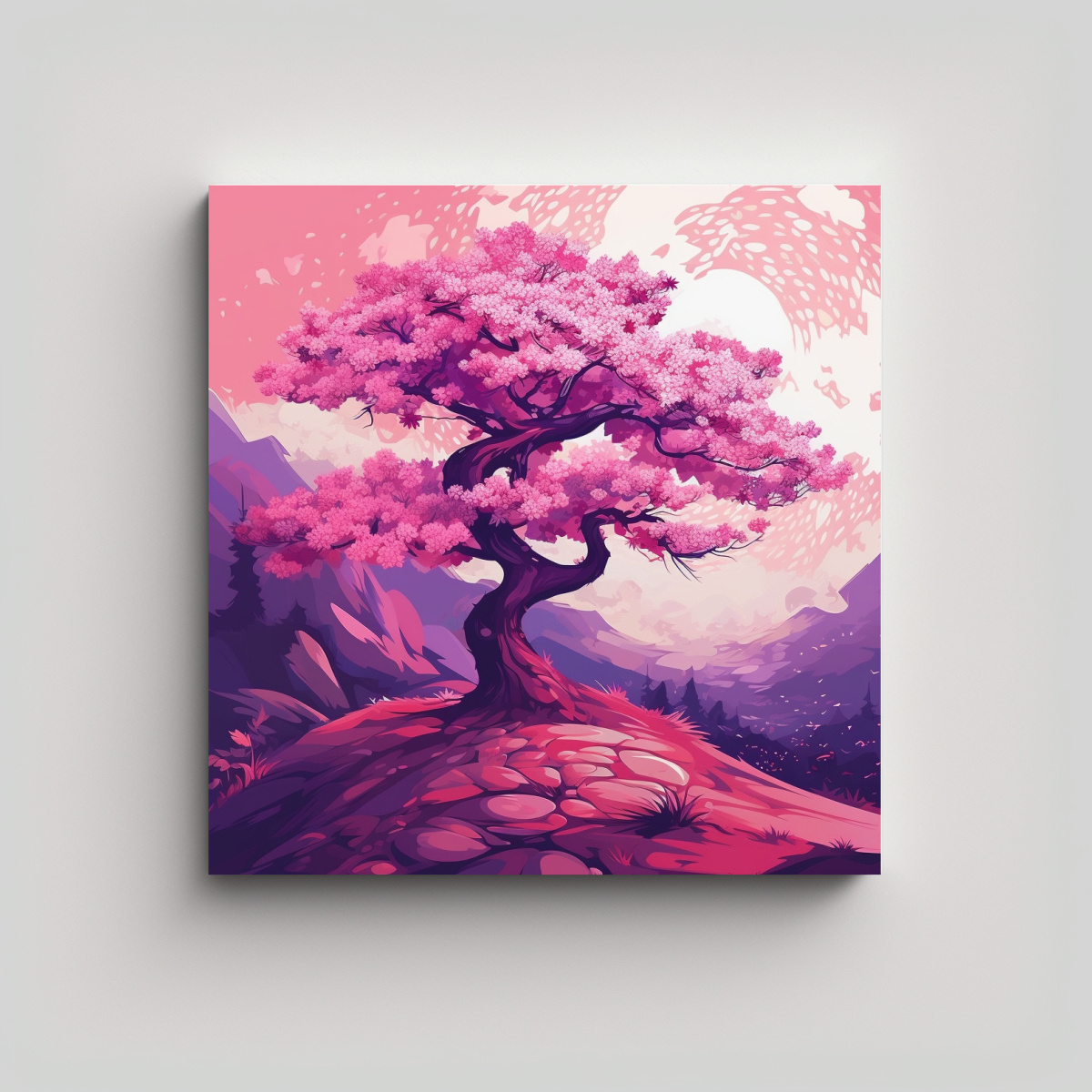 PINTURA DECORATIVA DE ÁRBOL ROSA Y MORADO ESTILO 100X100 CM - 1