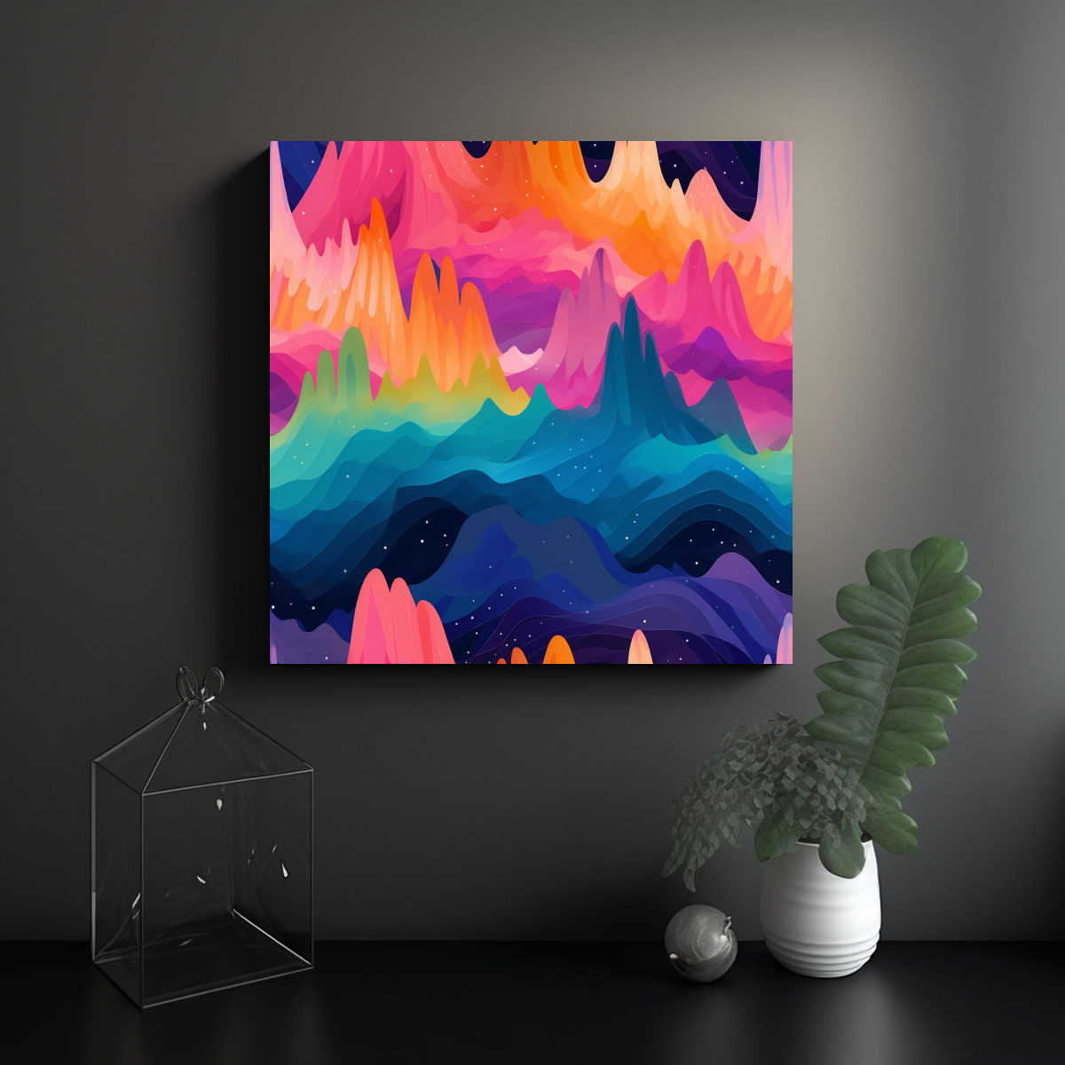 CUADRO CALIDOS INSPIRADO EN AURORA BOREAL CON 90X90 CM - 2