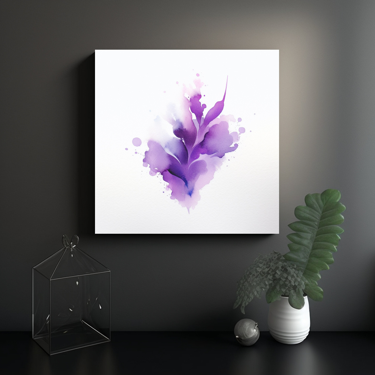 CUADRO ÚNICO DE DISEÑO PÚRPURA CON NUBE EN 60X60 CM - 2