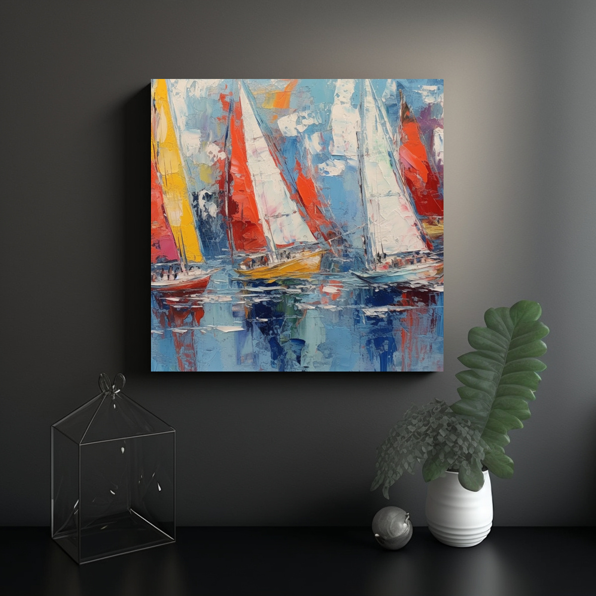 CUADRO LIENZO MODERNO DE REGATA DE VELEROS ESTILO 40X40 CM - 2